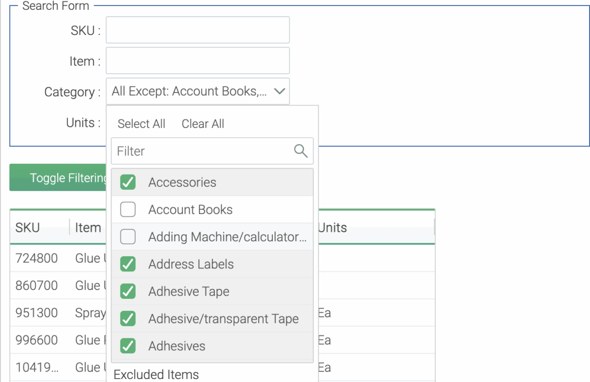You can see this in action in the Set Filtering sample, where fields like Category and Units use SetFilterItem to build filter criteria visually.
